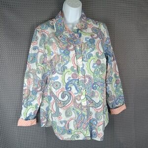 Talbots Women's L‎ Paisley Print Long Sleeve Button-Up Shirt Collared Top